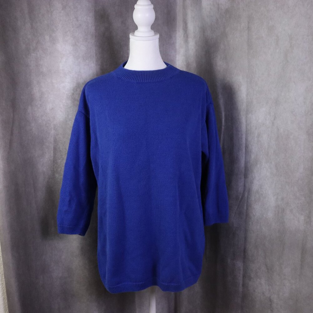 Eileen Fisher Sweater Womens XXS Blue Linen Blend 3/4 Sleeve Pullover Casual